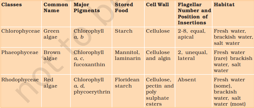 TABLE 3.1 Divisions of Algae and their Main Characteristics